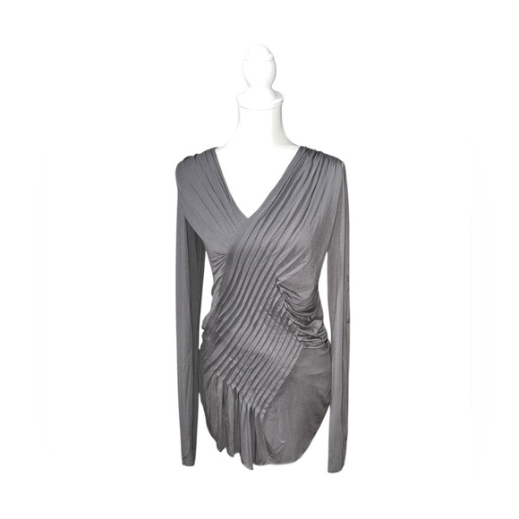 Steffen Schraut Long Sleeve  Ruched  Asymmetrical Gray   Long Sleeve Blouse - Picture 1 of 6